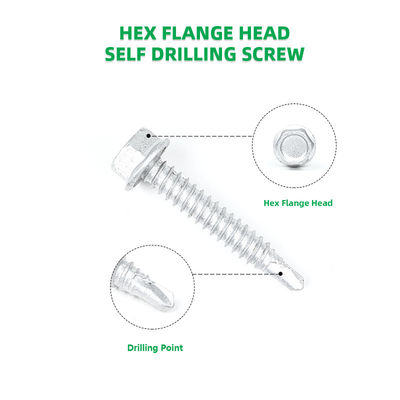 Acciaio 6.3x38mm Hex Flange Head Tek viti per il punto di installazione di alloggiamento in acciaio leggero