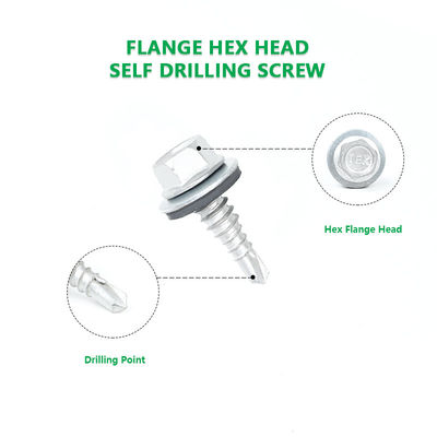 Flat Head in acciaio inossidabile Hex Flange per auto-perforazione con EPDM Washer per durevole